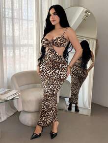 SHEIN SXY 豹纹性感镂空连衣裙 - 彩色 - 查看 5