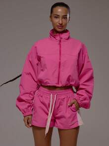 Musera Sport 高领短款轻薄运动外套，适合运动健身、健身房、普拉提、日常休闲穿着，适合运动出汗等场合。 - 粉色 - 查看 5