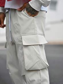 Devon Thys Pantaloni cargo da uomo con vita regolabile con coulisse e tasche - Beige - Visualizzare 3