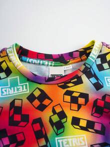 Tetris™ X SHEIN 女婴夏季休闲印花短袖T恤和裤子套装 - 彩色 - 查看 3