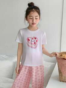 DAZY Tween Girls' Letter Print Short Sleeve T-Shirt And Pants Loungewear Set Summer - White - View 2