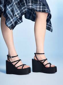 Sugerpunk Platform Sandals Women's Slippers Fish Mouth Wedge Heel Fashion Women's Shoes - Black - View 4