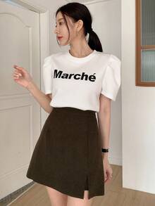 DAZY Solid Slit Hem Skort - Coffee Brown - View 5