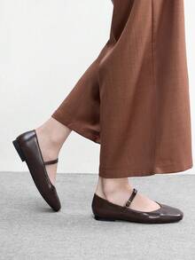 CUCCOO BIZCHIC Women's Square Toe Matte Brown Leather Shoes, Versatile For Commuting And Daily Wear Spring Shoes - Brown - View 6