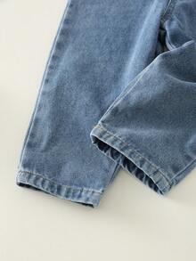 SHEIN Unisex Baby Casual Cute Denim Bib Pants, Suitable For Summer, Spring, Autumn - Multicolor - View 3