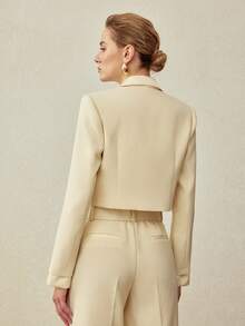 MOTF PREMIUM 短款双排扣大衣，春夏款 - 杏色 - 查看 8