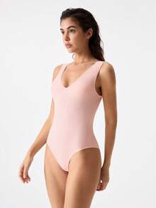 Loungeista 女士休闲无袖连体裤，白色高弹双层面料，简约设计，适合所有季节 - 粉色 - 查看 6