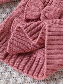 SHEIN Newborn Baby Fashionable Cute Round Neck Shoulder Button Long Sleeve Bow Knit Sweater And Knit Pants Set, Soft And Comfortable, Suitable For Spring, Autumn And Winter, Suitable For Daily, Outdoor, Travel, Vacation, Home, Nursery, And Children's Play Wear Baby Set Autumn Winter Season Baby Girl Knitted Outfit Baby Girl Warm Sets Pink Bow Baby Outfit Baby Girl Knitted Outfits Newborn Sweater Romper - Pink - View 5