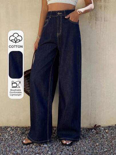 DAZY Women's Regular Mid-Waist Loose Straight Leg Casual Jeans