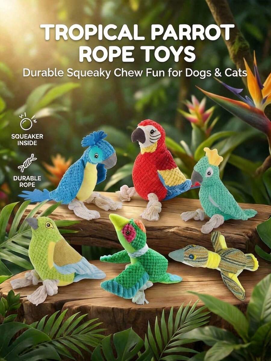 PETSIN 可爱鹦鹉造型毛绒狗狗玩具，内置BB吠叫声，可与狗狗互动玩耍 - 彩色 - 查看 1