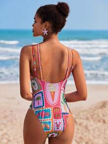 Travachic Women's Tropical Print Halter One-Piece Swimsuit, Vacation & Beach - Multicolor - View 2