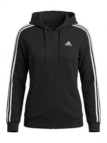 Adidas Essentials Women 3-Stripes Full-Zip Fleece Hoodie Black - Black / White - View 1