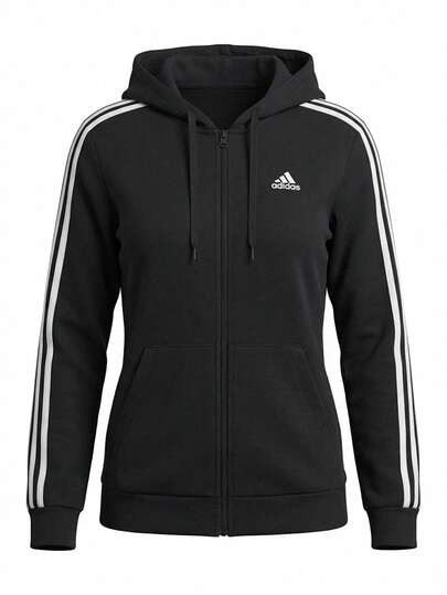 Adidas Essentials Women 3-Stripes Full-Zip Fleece Hoodie Black
