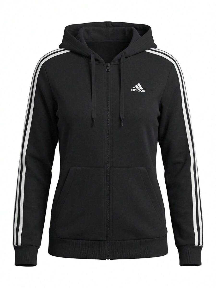 Adidas Essentials Women 3-Stripes Full-Zip Fleece Hoodie Black - Black / White - View 1
