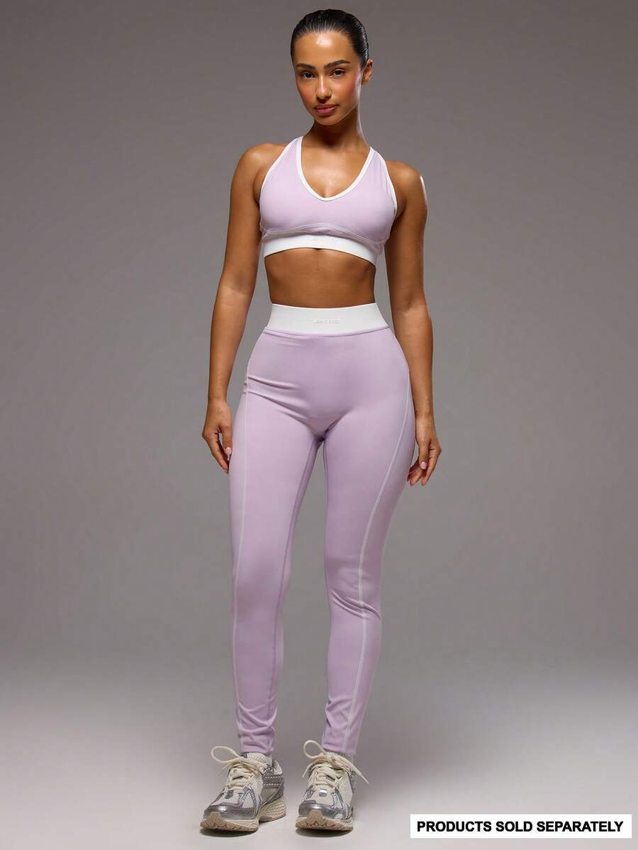 Musera Sport Contrast White Seam Waistband High Waist Active Leggings Only Sport Workout Gym Pilates Fitness Daily Girly Casual Hot Sweat - Purple - View 1