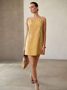 MOTF PREMIUM WOMEN'S EMBROIDERED FASHIONABLE VERSATILE SHORT DRESS - Yellow - View 7