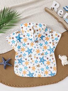 SHEIN 可爱卡通图案宽松连帽法兰绒泳衣罩衫，适合海滩、温泉度假村、游泳，男女宝宝均可穿着 - 彩色 - 查看 2