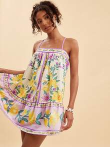 Travachic Spring/Summer Vacation Woven Printed Spaghetti Strap Women's Mini Dress - Multicolor - View 3