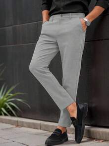 Manfinity Mode Pantalones de traje de vestir para hombre de unicolor con bolsillo, para negocios, viajes, formal, ceremonia - Gris - Ver 6
