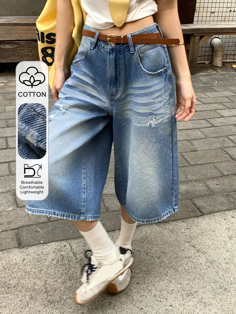 Women's Low Waist Casual Washed Denim Shorts Jorts