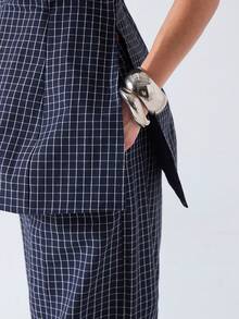 LYSMO Bộ đồ nữ thường ngày họa tiết kẻ caro gồm áo hai dây và quần dài, thích hợp cho mùa hè. - Màu xanh hải quân - Xem 5