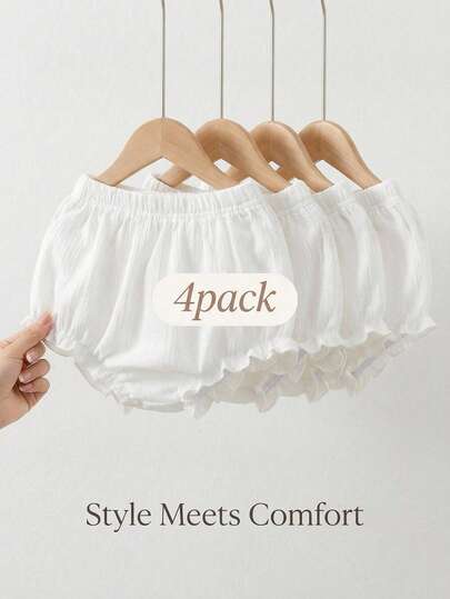 3pcs Baby Girl Cute Basic Solid Plain Ruffle Trim Elastic Waist Bloomers Shorts Pants Trousers Bottoms Soft Thin Briefs Clothing Sets For Vacation Beach Summer Daily Spring Summer