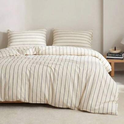 Cirelle Bộ ga trải giường kẻ sọc phong cách Boho – 3 món, chất liệu cotton giặt mềm mại như vải lanh, thoáng khí, kiểu dáng trang trại, gồm 1 ga trải giường + 2 vỏ gối (không kèm ruột chăn).