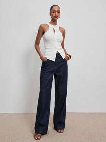 ATUI Studio Áo thun nữ dáng ôm, đơn hàng khuy, không tay, màu trơn - trắng - Xem 2