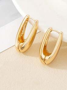 Lumivelle 1 对简约泪滴形耳环，厚实的金色水滴形耳环，U 形耳环，椭圆形耳环，时尚优雅的轻巧精致女士珠宝，送给她的完美礼物 - 長葵瓜子耳扣 - 查看 4