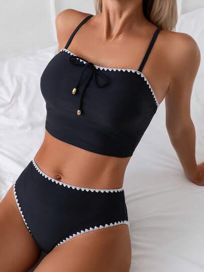 Swim Lushoire Women's Bustier Floral 2 Pieces Set, Top And Pants With Floral Design, Fashionable And Fitted