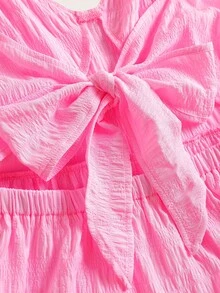 Olithes 复古乡村风层叠拼接蝴蝶结连衣裙，适合生日、婚礼宾客等场合 - 粉色 - 查看 3