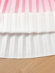 Glamorique Kids 女童优雅串珠花朵领无袖渐变褶皱A字休闲连衣裙，适合节日、派对、生日、度假、春夏穿着 - 粉色 - 查看 8