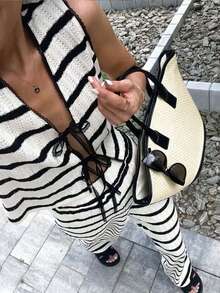 Siren Gaze Women's Summer Casual Striped Tank Top And Pants 2 Pieces Set - Black - View 1