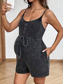 SHEIN 夏季孕妇休闲无袖哺乳连体衣 - 深灰色 - 查看 5