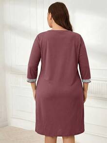 EMERY ROSE Plus Size Elegant Commuter Dress With Sequin Decor - Purple - View 2