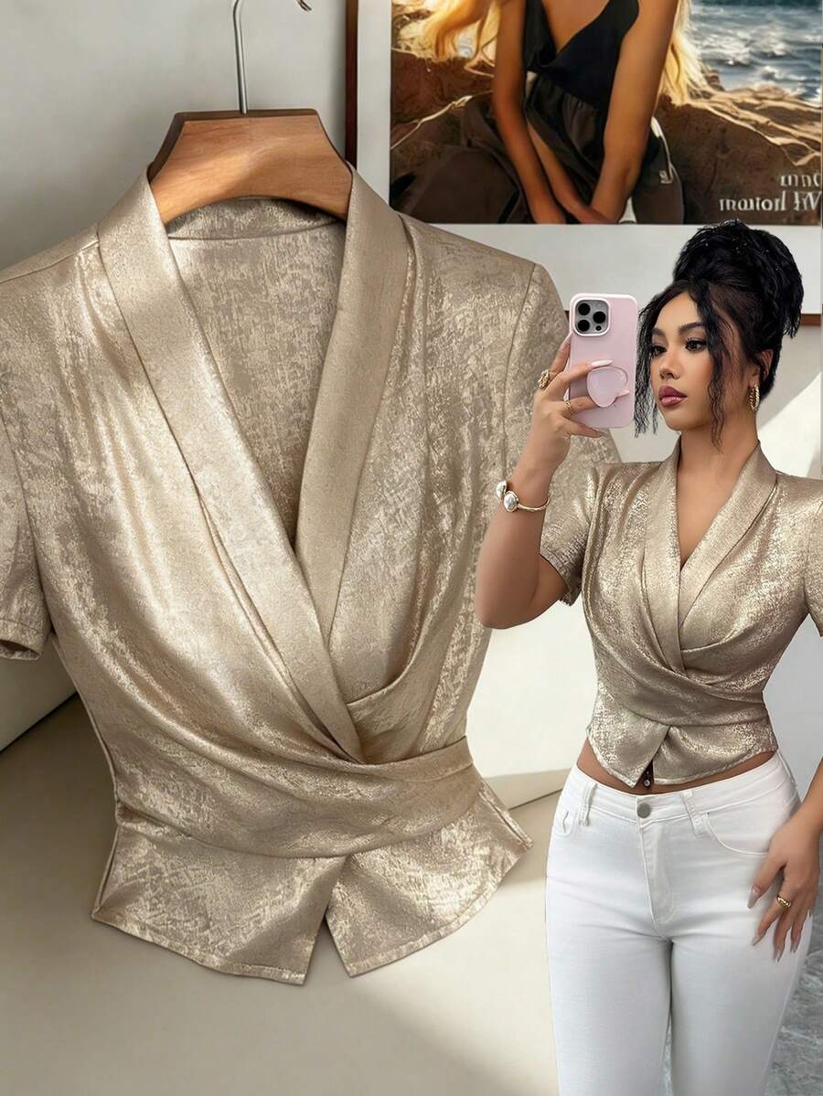 Elenzga Ladies Weave Elegant And Stylish Summer Shirts - Khaki - View 1