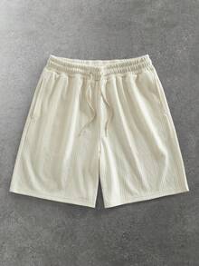 ROMWE MEN Men's Casual Solid Color Textured Shorts, Summer - Khaki - View 8