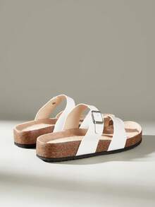 Solecia Sandalias casuales de playa con hebilla ajustable para mujer para Navidad - Espejo blanco - Ver 4