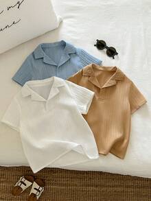 Bộ 3 món áo polo tay ngắn và áo sơ mi kiểu dáng thường ngày đa năng cho bé trai mùa xuân/hè, thích hợp cho kỳ nghỉ. - Nhiều màu - Xem 3