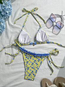 Swim Mod Bộ bikini hai mảnh hở lưng họa tiết hoa kẻ caro Pháp mới dành cho nữ, thích hợp mặc mùa xuân/hè, kiểu dáng dễ thương. - Nhiều màu - Xem 11