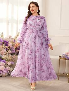 Modelyn Vestido midi con cintura ceñida y estampado floral para mujer de talla grande - Morado - Ver 4