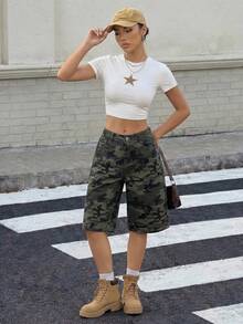 Muchica Women's Casual Camo Print Loose Fit Jeans With Side Pockets, Summer - Multicolor - View 2