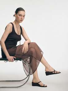 Mnmlis Dopamine Senior Sense Dark Brown Sexy Thick-Soled Toe Sandals Light Luxury Thin Belt Wedge Heel Slippers Outside Wear - dark brown - View 10