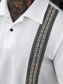 Manfinity CasualCool 男士纹理短袖 Polo 衫，通勤休闲轻薄复古上衣 - 白色 - 查看 6