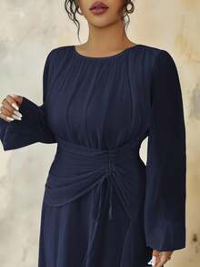 Roveilla Đầm Maxi Tay dài dáng chữ A, eo nhún, cổ tròn, tay dài, eo thun, cổ tròn, phong cách Pháp lãng mạn, Sicily, thanh lịch, thường ngày, đi làm, dự tiệc Giáng sinh, cỡ lớn dành cho nữ - Màu xanh hải quân - Xem 3