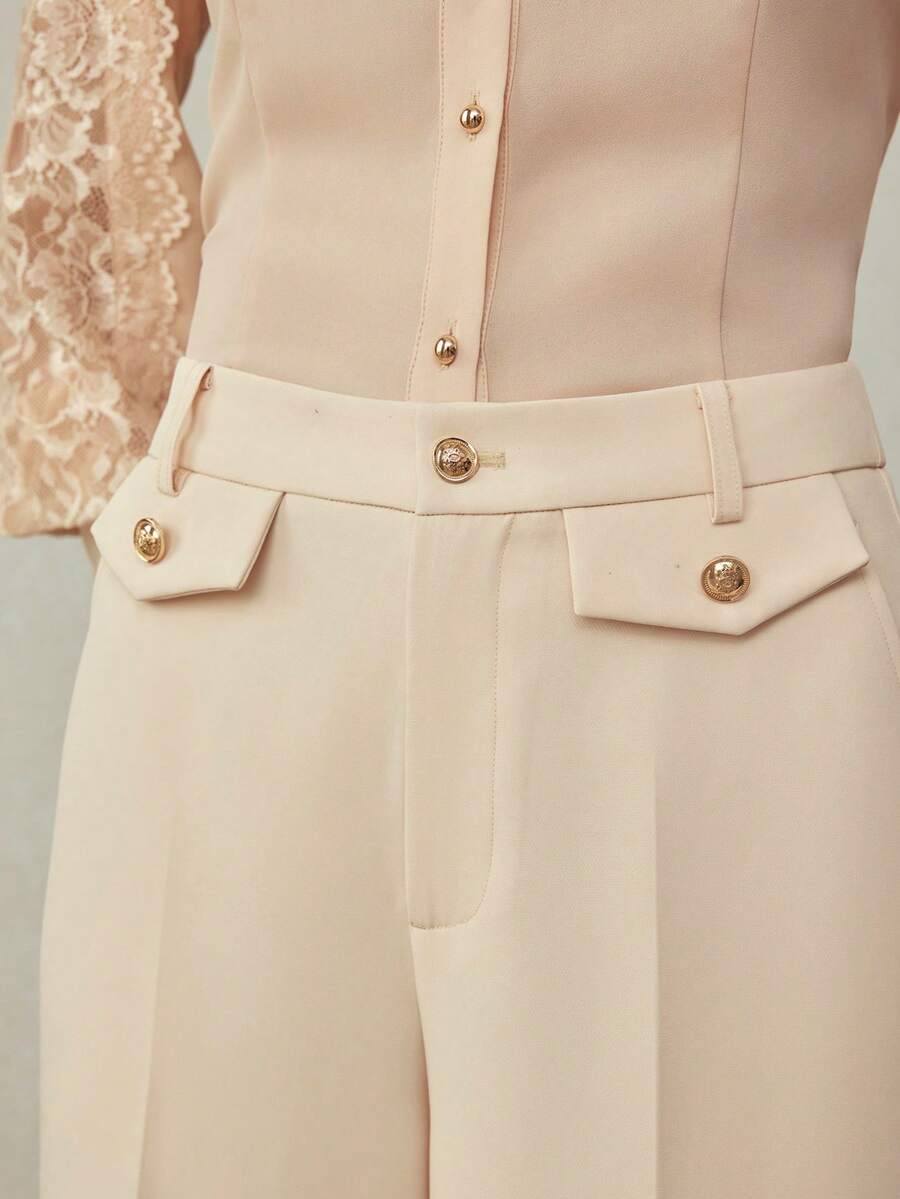 MOTF PREMIUM ELEGANT WIDE-LEG SUIT PANTS, SPRING/SUMMER - Apricot - View 2