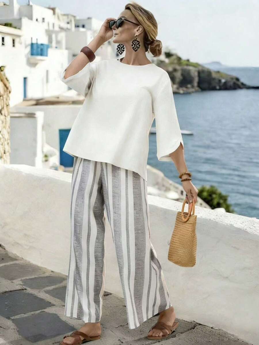 SHEIN LUNE CURVE Bộ đồ 2 món cỡ lớn, thời trang, thoải mái, tối giản, đa năng, giản dị, thanh lịch, phù hợp cho kỳ nghỉ, họp mặt và hẹn hò. - Nhiều màu - Xem 1