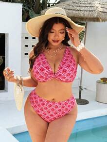 Swim Vcay Bộ đồ bơi tankini mùa hè dành cho nữ cỡ lớn năm 2026, kiểu dáng retro, họa tiết hoa, gồm áo corset cổ chữ V sâu có đệm và quần cạp cao, giúp thon gọn và che khuyết điểm vòng bụng, phù hợp cho bãi biển và spa. Bộ đồ bơi hai mảnh kín đáo, bộ bikini cạp cao, bộ bikini hai mảnh dành cho nữ, bộ đồ bơi hai mảnh, bikini màu đỏ hồng in họa tiết hoa, bộ đồ đi nghỉ mát cho nữ, bộ đồ bơi mùa hè cho nữ, bộ đồ bơi hai mảnh cho nữ. - Màu Hồng Tươi - Xem 4