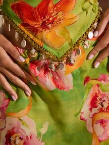 Opulessa 女士印花露背吊带衫，适合春夏度假穿着 - 綠色 - 查看 5