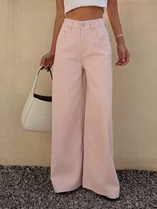 DAZY Quần jeans nữ ống đứng dáng rộng, cạp thường, phong cách thành thị thường ngày, màu hồng denim. - Hồng - Xem 5